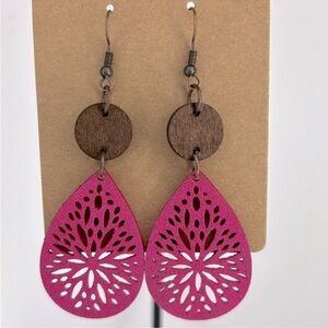 Pink and Brown Teardrop Earrings